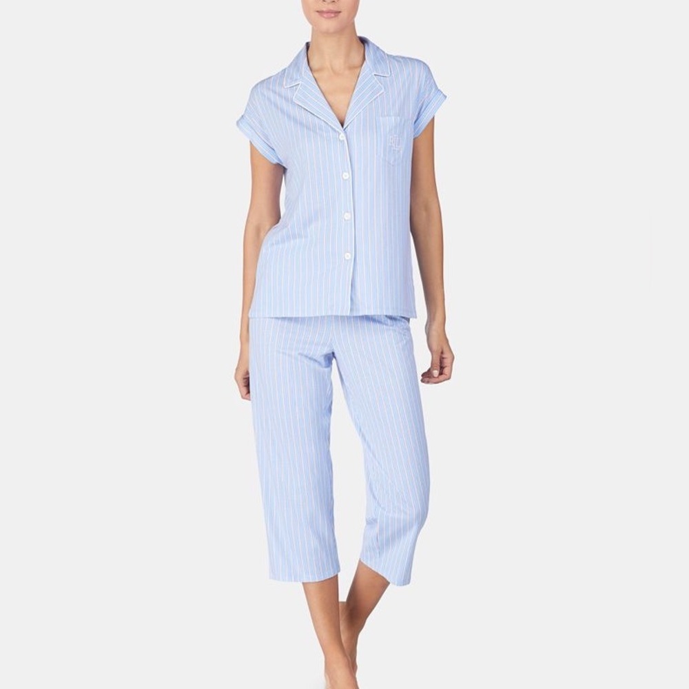 Ralph Lauren stripe-print top and capri pajama pants set, Small